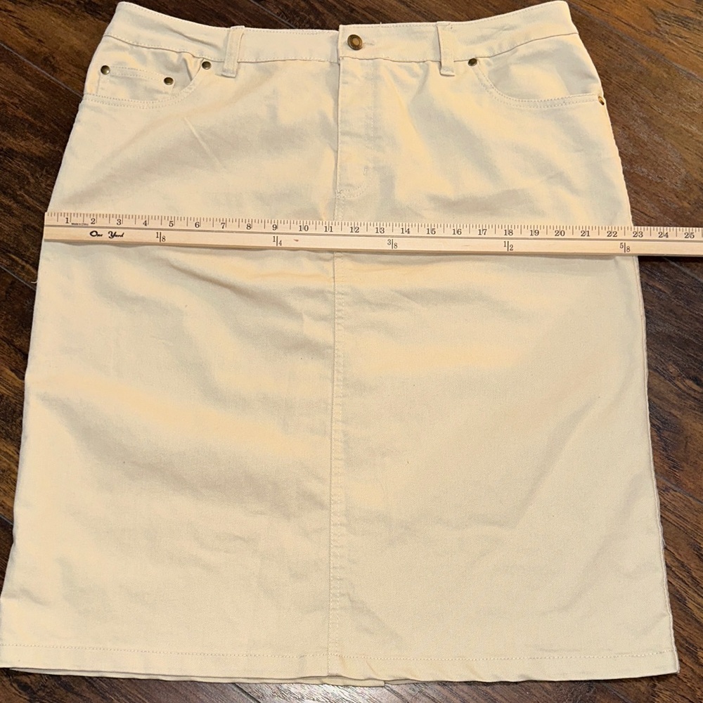 Classic Women's Stretchy Light Khaki Jean Pencil Midi Skirt 16W - Picture 3 of 8
